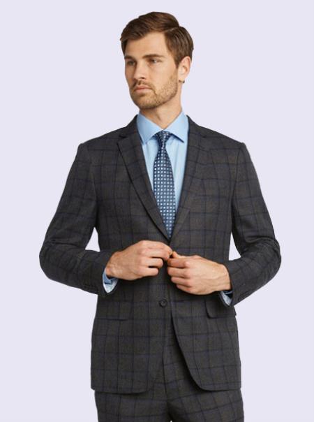 Bertolini Silk & Wool Fabric Men’s Suit-Gray Windowpane- High End Suits - High Quality Suits