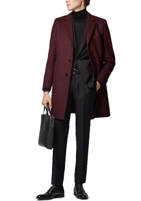Men's Standard Length Formal Coat Dark Red