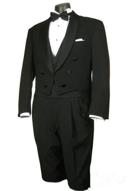  Black Tailcoat Shawl Collar Full Dress Tuxedo Wool Fabric
