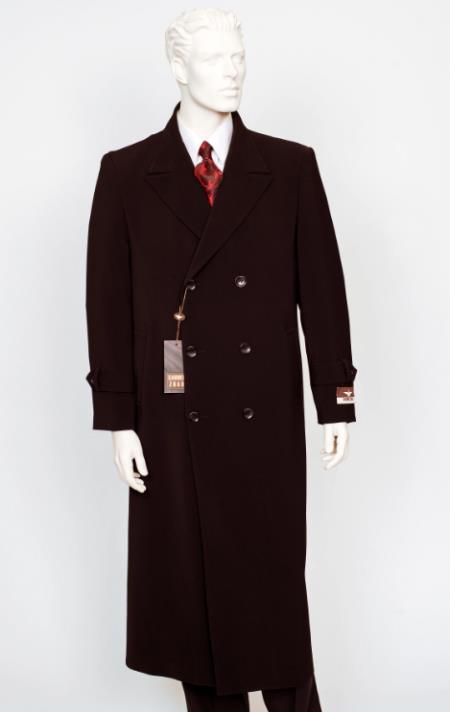 Men's Brown Two Patch Pockets Six Buttons Full Length Duster Maxi Coat