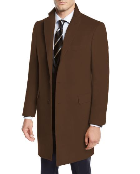 Men's Brown Four Button Cuffs Wool Fabric Big and Tall Men's Peacoat
