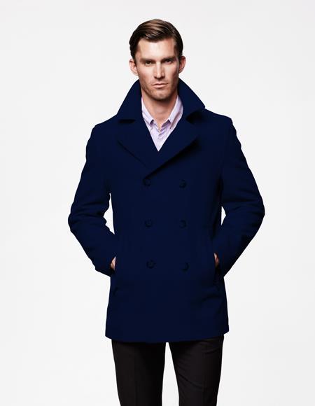 Men's Navy Blue Six Button Wool Fabric Big and Tall Designer Men's Wool Men's Peacoat Sale ~ Winter Coats