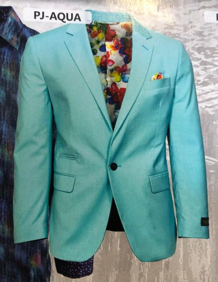 Style#-B6362 Men's One Button Aqua  Blazer