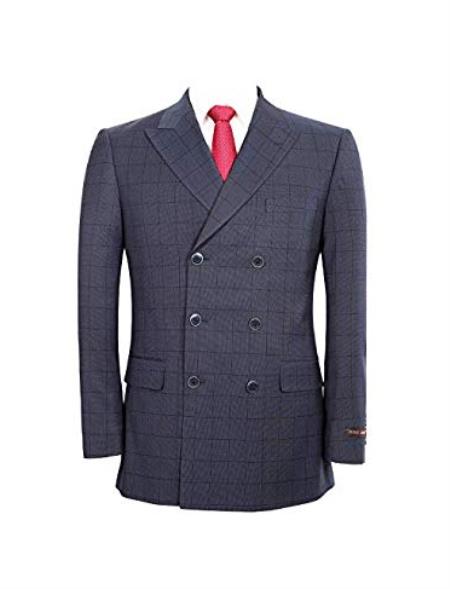 Navy 6 Buttons Double Breasted Suits 3 Piece Classic Fit Suit 