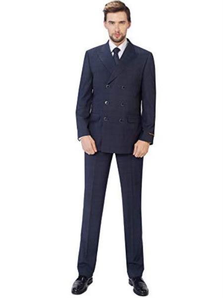 3 Piece Classic Fit Suit Double Breasted Suits Windowpane Plaid Suit Classic Fit, Sharp Cut- 6 on 3 Buttons Unique Style With Pleated Pants