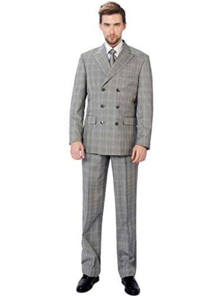 Men's Double Breasted Suits Grey Flannel Classic Fit Sharp Unique Style Suit