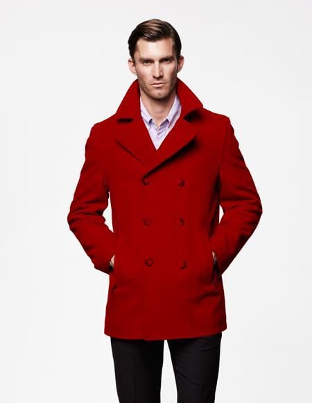 Men's Designer Men's Wool Peacoat Sale Wool Fabric double breasted Style Coat For men Dark Red