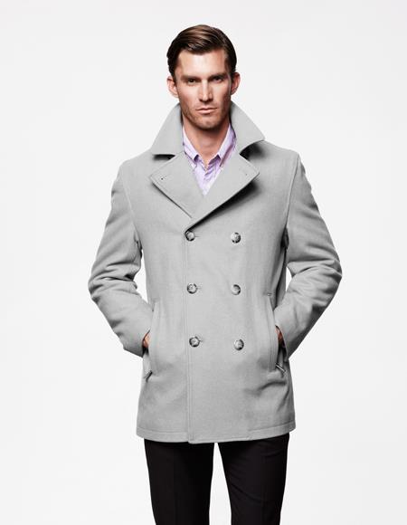 Men's Designer Men's Wool Men's Peacoat Sale Wool Fabric double breasted Style Coat For men Light Grey
