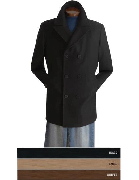 Men's Dress Coat COAT08 Men's Pea Coat Wool Blend Double Breasted Broad Lapels Side Pocket In 3 Color