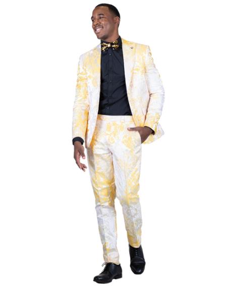 White and Gold ~ Yellow Paisley Suit Jacket and Pants