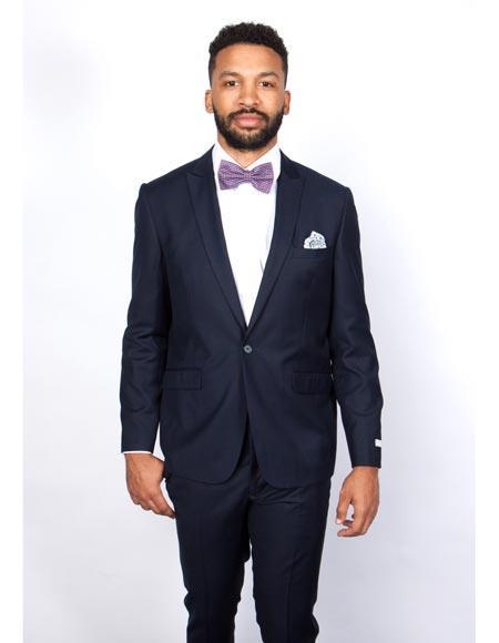 Men's Navy Blue Peak Lapel Slim Fit Graduation Suit