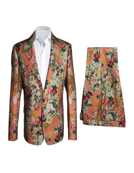 Rossi Man Dress Suits Floral Fashion Suits Coral