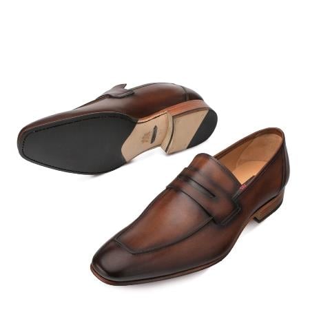 Cognac Hand-Burnished Italian Calfskin Classic Penny Loafer