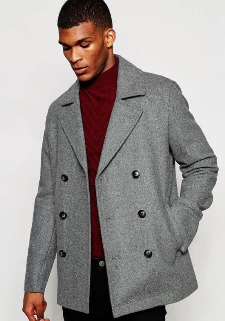 Men's Wool Light Grey ~ Wine Wool Coat ~ Car coat ~ Designer Men's Wool Men's Peacoat Sale