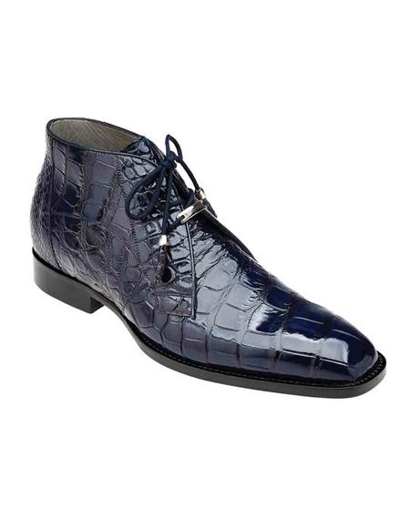 Mens Crocodile Boots - Ankle Boot Authentic Genuine Skin Italian Stefano Navy Genuine Alligator Ankle Boot