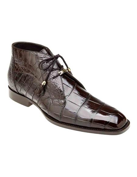 Mens Crocodile Boots - Ankle Boot Authentic Genuine Skin Italian Stefano Chocolate Genuine Alligator Ankle Boot