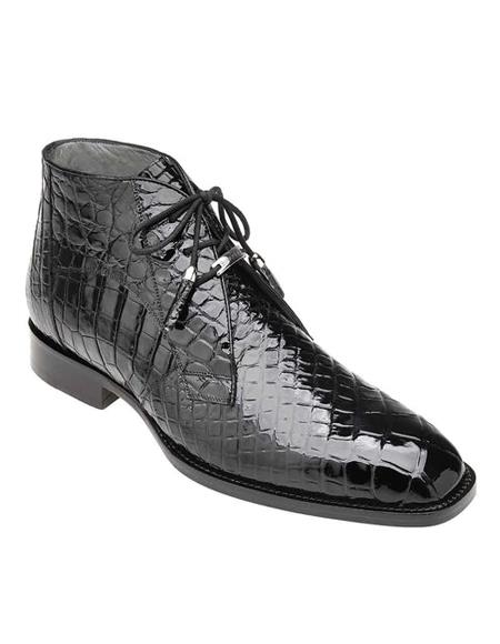 Mens Crocodile Boots - Ankle Boot Authentic Genuine Skin Italian Stefano Black Genuine Alligator Ankle Boot