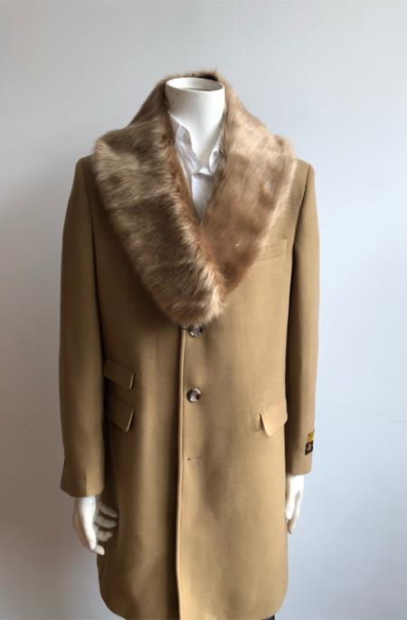 Men's Camel Three Button  Full Length Overcoat Men's Carcoat - Car Coat Mid Length Three quarter length coat