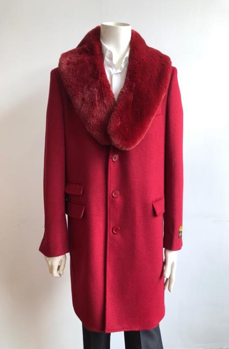 Men's Red  Carcoat - Car Coat Mid Length Three Quarter Length Coat Three Quarter