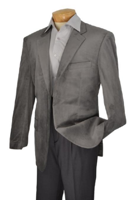 Velour Men's blazer Jacket  Brand Men's 2 Button Style  Velvet Sport coat Medium Gray ~ Grey
