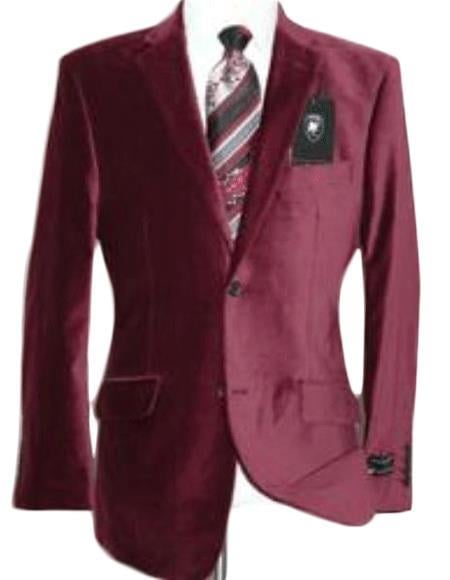 Velour Men's blazer Jacket Velvet Burgundy ~ Maroon ~ Wine Color Sport Coat Cheap Priced Unique Fashion De
