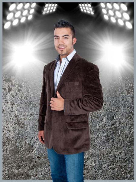 Velour Blazer Jacket Men's blazer Coat Men's Stylish 2 Button Sport Jacket Brown Discounted Affordable Velv
