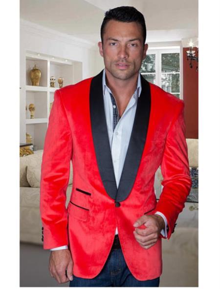 Sport Coat Jacket Men's Red Shawl Collar velour Men's blazer Jacket For Men
