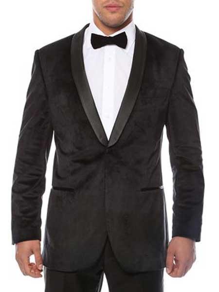  Men's 1 Button Shawl Lapel Black Velvet velour Men's blazer Jacket With Sheen Two Toned With Black Lapel
