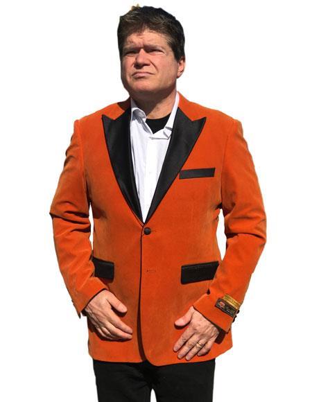 Alberto Nardoni Brand Orange Velvet Tuxedo velour Men's blazer Jacket Sport Coat Jacket Available Big Size