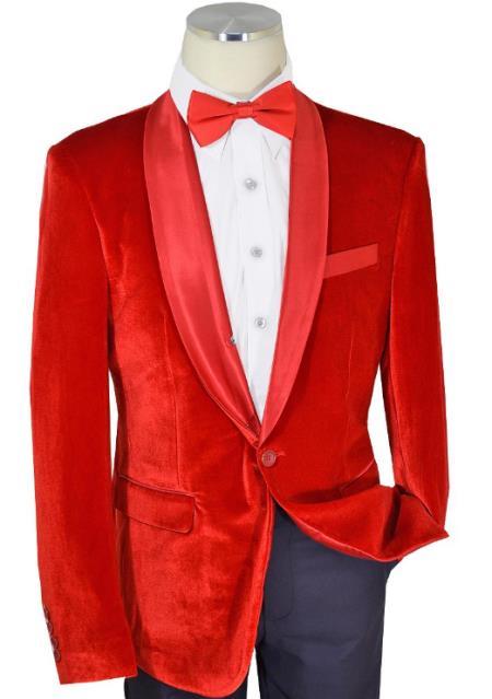 Cielo Solid Red Velvet / Satin Shawl Collar Modern slim fit cut velour Men's blazer Jacket
