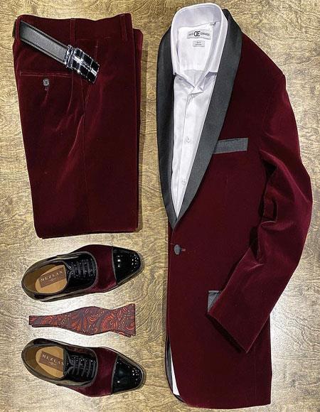 Velvet Suit Mens Burgundy Two Button Perfect for Prom Outfit Velvet Burgundy Suit
