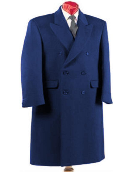 Navy Blue Wool Double Breasted Wool Overcoat ~ Long Men's Dress Topcoat -  Winter coat Full Length