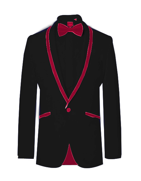 Style#-B6362 Prom ~ Wedding Tuxedo Dinner Jacket Black/Burgundy Trim