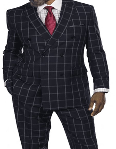 Men's Checkered Suit Black  Plaid ~ Windowpane Full Lined Jacket