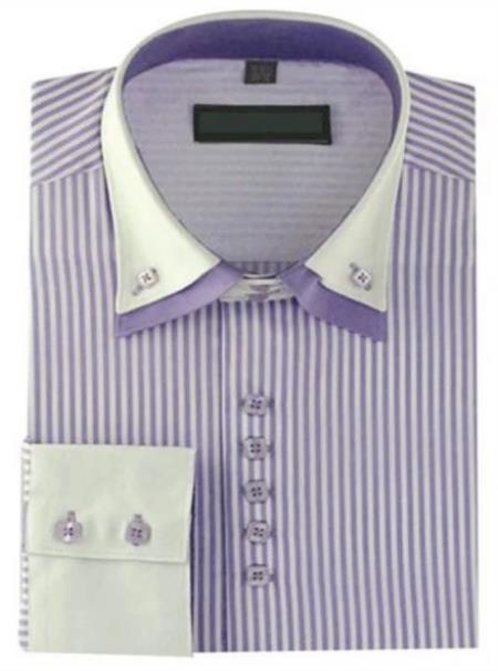 High Collar Clubbing Burgundy Stripe AH606 Men's Dress Shirt