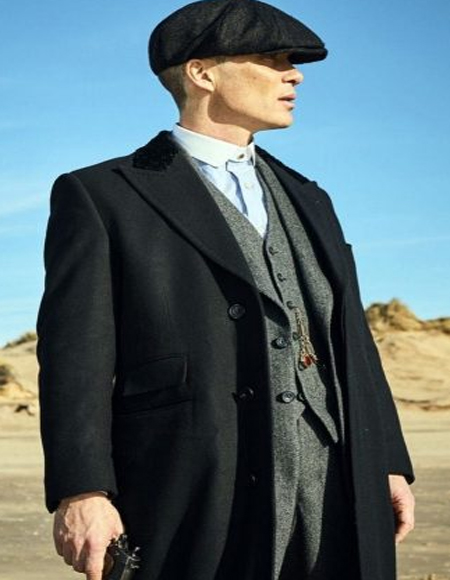 Men's Black One Chest Pocket Three Button Peaky Blinders Suit - Peaky Blinders Outfit + Hat (Peaky Blinder Custome)