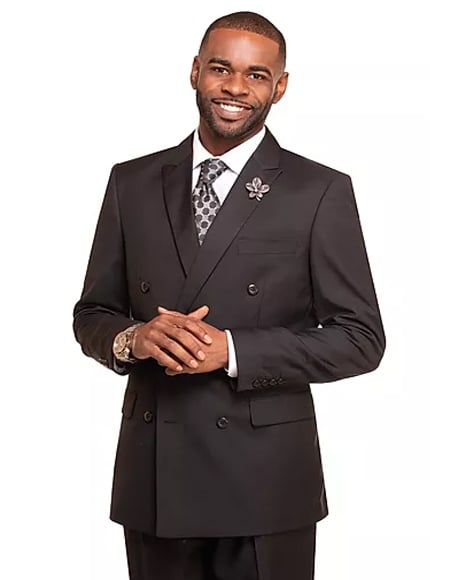 Men's Black Double Breasted 2 Button  Suit