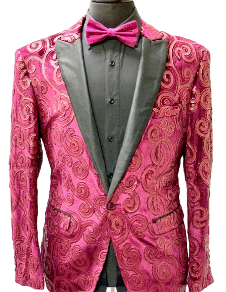 Style#-B6362 Paisley Fashion Fancy Floral Fashion Men's Blazer / Sport coat Slim Fit Tuxedo Looking Maroon