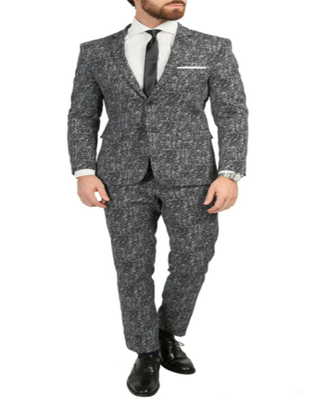 Men's Chicago Skinny Slim Fit Black/White 2pc Spotted  Suit