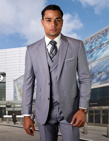 Grey Wool Fabric Vested Suit