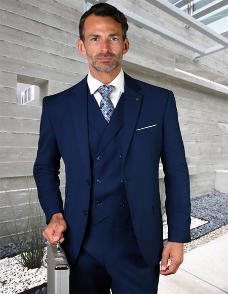 Sapphire Ticket Pocket Wool Fabric Double Breasted Suit