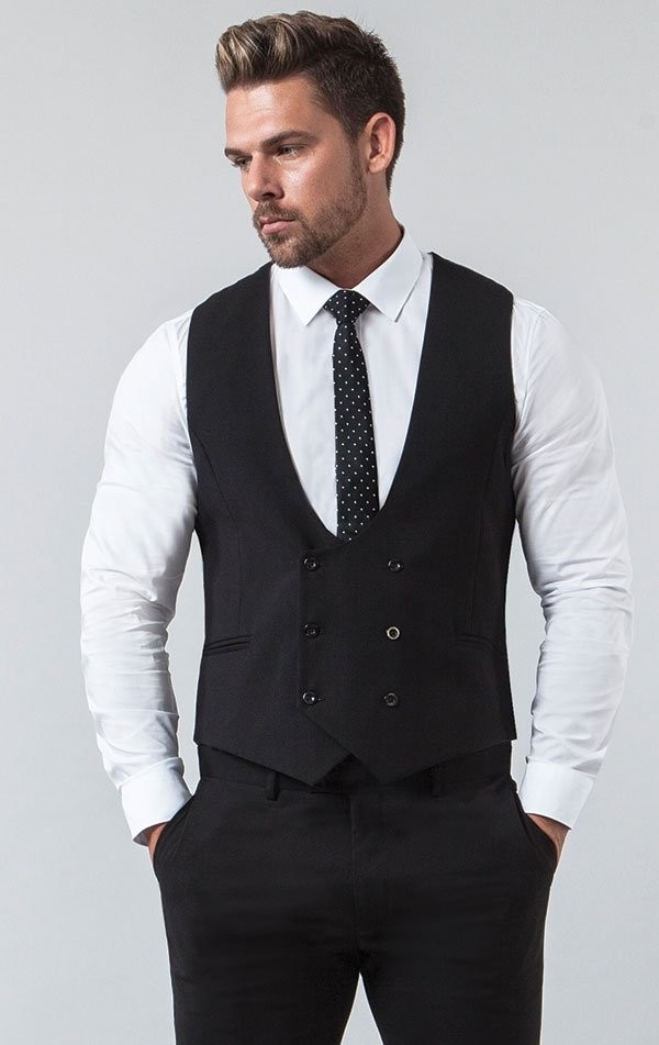 Men's Avail London Black Six Button Double Breasted Vest