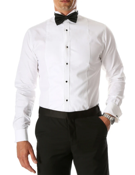 Men's Rome White Slim Fit Pique Wing Tip Collar Tuxedo Shirt with Bib