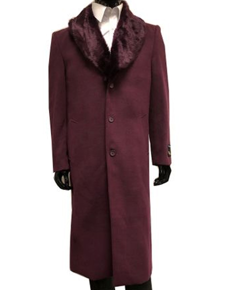 Men's Wool and Overcoat With Fur Collar Full Length 48 Inches
