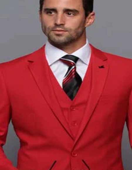 Extra Slim Fit Suit Mens Slim Fit Suit - Fitted Suit - Skinny Suit Red Tapered Fitted European Cut Suit