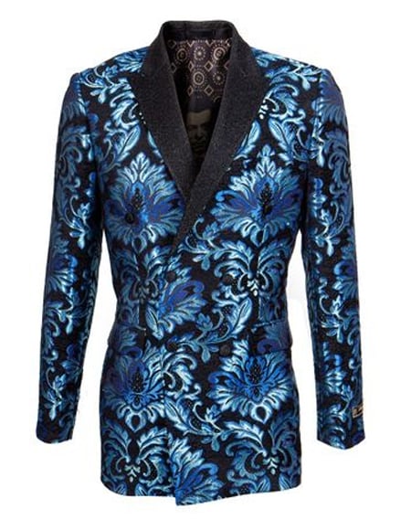 Style#PRonti-B6362 Double Breasted Tuxedo Blue Floral Pattern ...