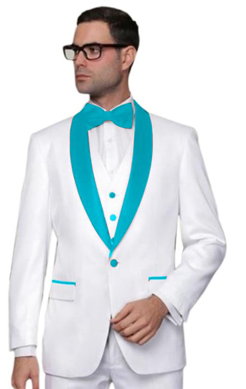 Wedding ~ Prom White Tuxedo with Color Lapel
