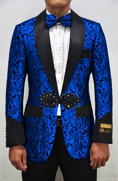 Alberto Nardoni Dinner Smoking Jacket Blazer Sport Jacket Paisley ~ Floral ~ Fashion Prom Pattern Silver ~ Black Tuxedo (Pre Back Order For Jan 15 2020)