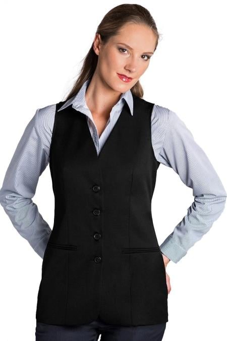 Four Button Solid Pattern Black  Women Vest Sleeveless Blazer