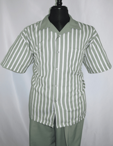 Men's Olive Green 5 Buttons Short Sleeve Walking Suit